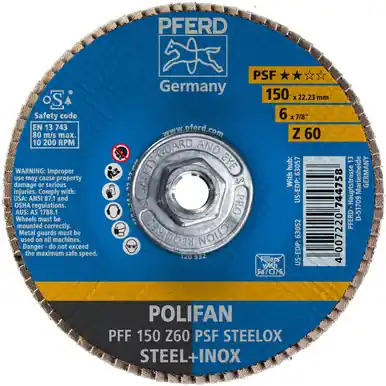 PFERD 63057 6" x 5/8-11 POLIFAN Flap Disc - Flat PSF Zirconia 60G (10pk)