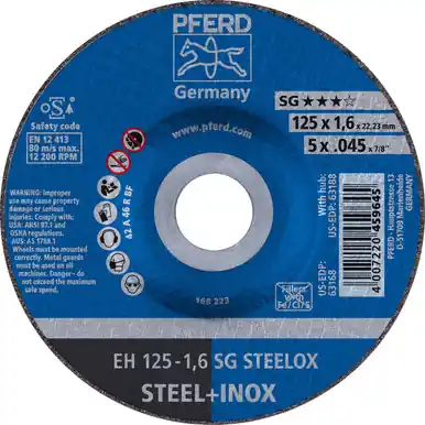PFERD 63168 - 5" x .04 - 5" Cut-Off Wheel, 7/8" AH A 46 R SG INOX - Type 27 (25pk)