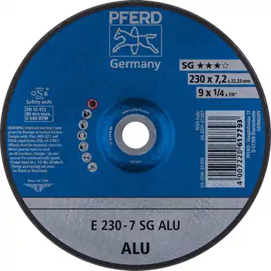 PFERD 61305 9" x 1/4" Grinding Wheel 7/8" AH A 24 N SG for Alum. Type 27 (10pk)