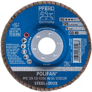 PFERD 62657 5" x 7/8" POLIFAN Flap Disc - Conical SGP Ceramic Oxide COOL 40G (10pk)