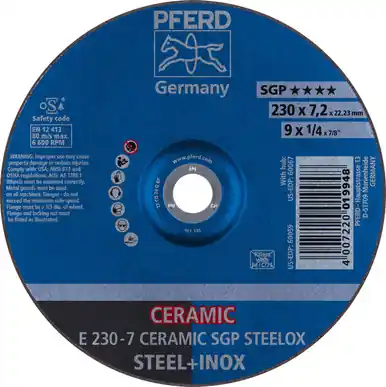 PFERD 60059 9" x 1/4" Grinding Wheel 7/8" AH CO 24 Q SG STEEL STAINLESS T27 (10pk)
