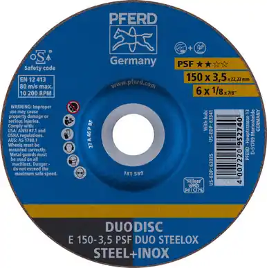 PFERD 63335 - 6" x 1/8" DUODISC Wheel, 7/8" AH A 46 P PSF-INOX - Type 27 (10pk)