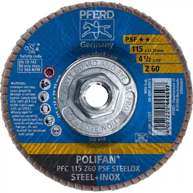 PFERD 62072 4-1/2" x 5/8-11 POLIFAN Flap Disc - Conical PSF Zirconia 60G (10pk)