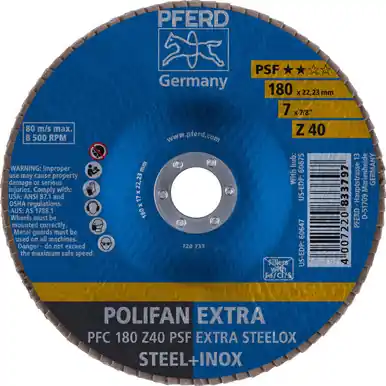 PFERD 60647 7" x 7/8" POLIFAN Flap Disc - Conical PSF-EXTRA Zirconia 40G (10pk)