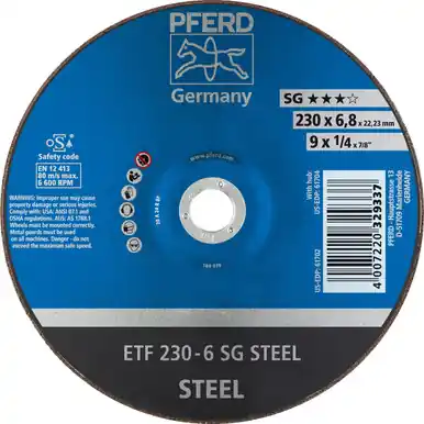 PFERD 61702 9" x 1/4" Grinding Wheel, 7/8" AH T28 A 24 R SG - Saucer (10pk)