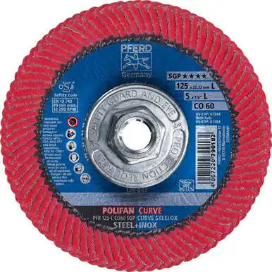 PFERD 67364 5" x 5/8-11 POLIFAN CURVE Flap Disc SGP Ceramic Oxide 60G Large Radius (10pk)