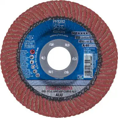 PFERD 67646 4-1/2" x 7/8" POLIFAN CURVE Flap Disc SGP-ALU for Alum. 40G Large Radius (10pk)