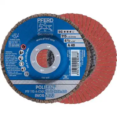 PFERD 62361 4-1/2" x 7/8" POLIFAN Flap Disc - Flat SG Aluminum Oxide COOL 40G (10pk)