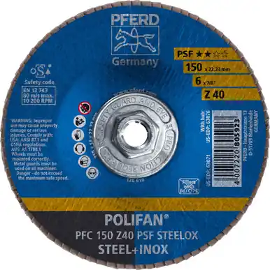 PFERD 63076 6" x 5/8-11 POLIFAN Flap Disc - Conical PSF Zirconia 40G (10pk)