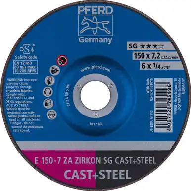 PFERD 61613 6" x 1/4" Grinding Wheel, 7/8" AH ZA 30 S SG - Type 27 (10pk)