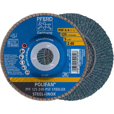 PFERD 63011 5" x 7/8" POLIFAN Flap Disc - Flat PSF Zirconia 40G (10pk)