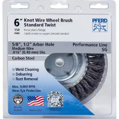 PFERD 81667P P.O.P. 6" Standard Twist Knot Wheel .016 CS Wire 5/8-1/2" AH (5pk)