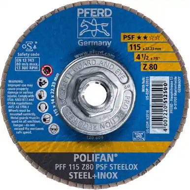 PFERD 62035 4-1/2" x 5/8-11 POLIFAN Flap Disc - Flat PSF Zirconia 80G (10pk)