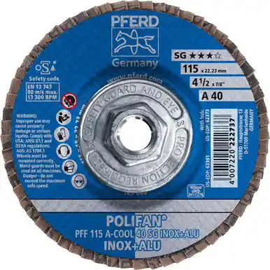 PFERD 62373 4-1/2" x 5/8-11 POLIFAN Flap Disc - Flat SG Aluminum Oxide COOL 40G (10pk)