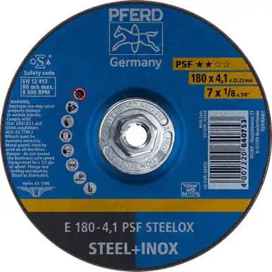 PFERD 63416 7" x 1/8" Pipeline Wheel, 5/8-11 Thd. 4.1mm, A 24 M PSF-INOX-PIPE, Type 27 (10pk)