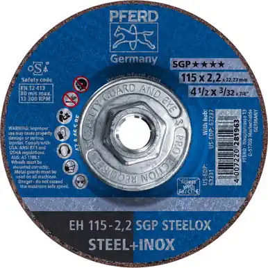PFERD 63237 - 4-1/2" x 3/32" Cut-Off Wheel, 5/8-11 Thd. A 46 S SGP-INOX - Type 27 (10pk)