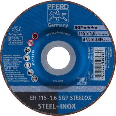 PFERD 63172 - 4-1/2" x .04 - 5" Cut-Off Wheel, 7/8" AH A 46 S SGP-INOX - Type 27 (25pk)
