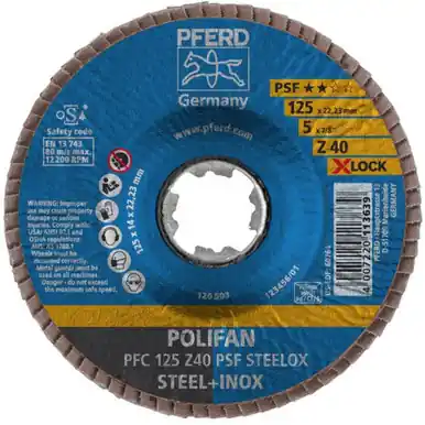PFERD 60764 5" X-LOCK POLIFAN Flap Disc - Conical Z PSF STEELOX Zirconia 40G (10pk)
