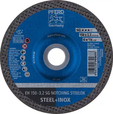 PFERD 63423 6" x 1/8" Notching Wheel, 7/8" AH A 24 R SG-INOX - Type 27 (20pk)