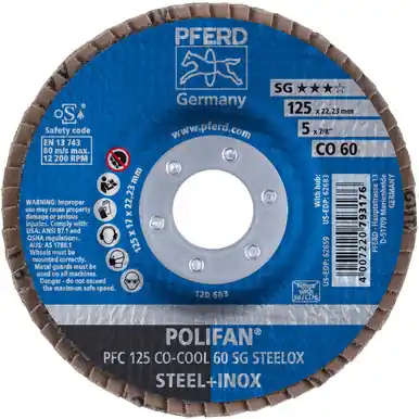 PFERD 62659 5" x 7/8" POLIFAN Flap Disc - Conical SGP Ceramic Oxide COOL 60G (10pk)
