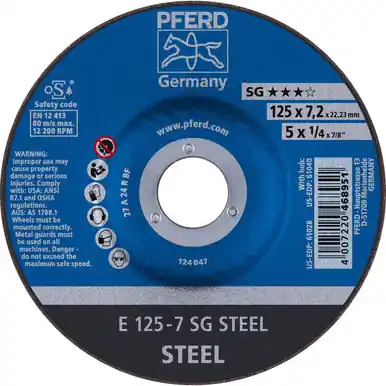 PFERD 61028 5" x 1/4" Grinding Wheel, 7/8" AH A 24 R SG - Type 27 (10pk)