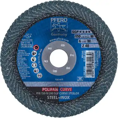 PFERD 67200 6" x 7/8 POLIFAN CURVE Flap Disc Zirconia 40G Medium Radius (10pk)