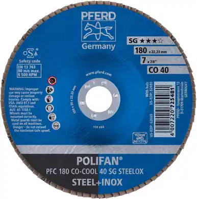 PFERD 62669 7" x 7/8" POLIFAN Flap Disc - Conical SGP Ceramic Oxide COOL 40G (10pk)