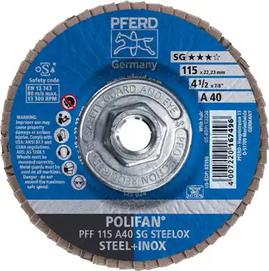 PFERD 62250 4-1/2" x 5/8-11 POLIFAN Flap Disc - Flat SG Aluminum Oxide 40G (10pk)