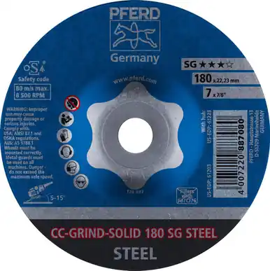 PFERD 61203 7" CC-GRIND-SOLID 7/8" A.H. - SG for STEEL (10pk)