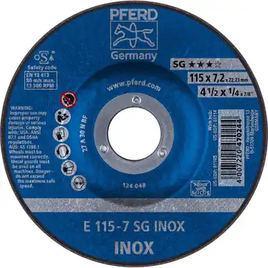 PFERD 61105 4-1/2" x 1/4" Grinding Wheel 7/8" AH A 30 N SG-INOX Type 27 (10pk)