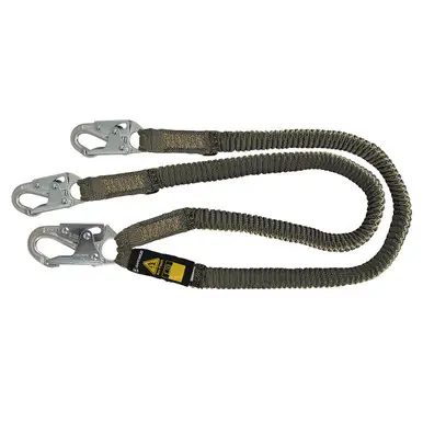Safewaze 023-2115 - Arc Flash 6‘ Stretch Internal Energy Absorbing Lanyard Aramid, Dual Leg, Snap