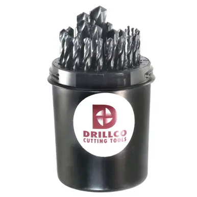 DRILLCO 400AW29 - 29pc HSS Jobber Drill Bit Set, Black Oxide, 135° Split Point, 1/16" to 1/2" by