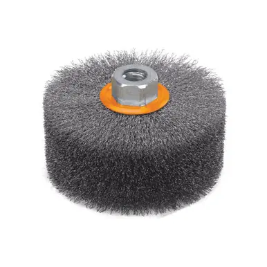 WALTER 13M464 - 4-1/2" x 2” Crimped Stainless Steel Wire Wheel Brush 0.010", 5/8"-11 Arbor, Spin-On