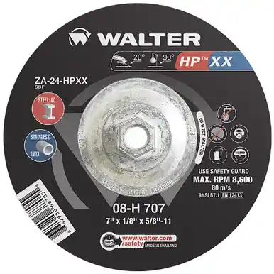 WALTER 08H707 - 7" x 1/8" HP XX Grinding Wheel Type 27S, Spin-On (10pk)