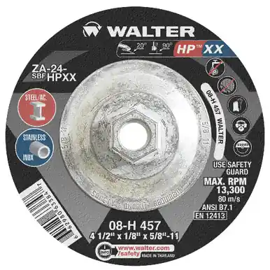 WALTER 08H457 - 4-1/2" x 1/8" HP XX Grinding Wheel Type 27S, Spin-On (10pk)