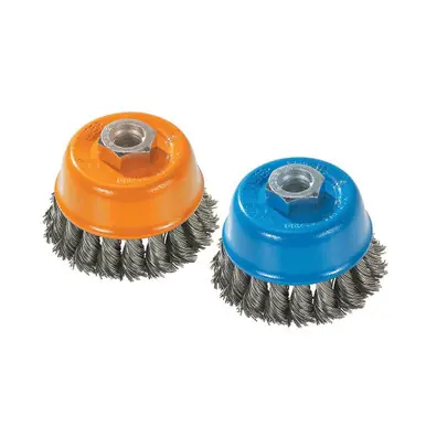 WALTER 13F314 - 3" Knot-Twisted Stainless Steel Wire Cup Brush 0.015", 5/8"-11 Arbor, Spin-On