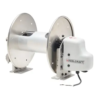 Reelcraft E23012-310-5 - 12V Motorized 5/8" x 150‘ Aluminum Reel, 3000 psi, Stainless Swivel
