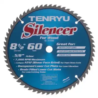 TENRYU SL-21660 - 8-1/2" Silencer Miter Saw Blade 60T 5/8" Arbor