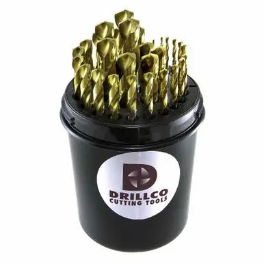 DRILLCO 450TW29 - 29pc HSS TiN Coated Jobber Drill Bit Set, 1/16" to 1/2" by 64ths