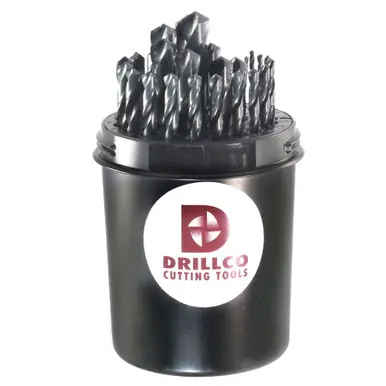 DRILLCO 200AW29 - 29pc HSS Jobber Drill Bit Set, Black Oxide, 118° Conventional Point, 1/16" to 1/2"