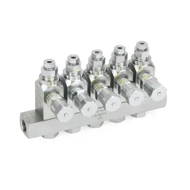GRACO 24X302 GL-33 Grease Injector, Carbon Steel, 5 Injector Manifold, 1/8 NPT