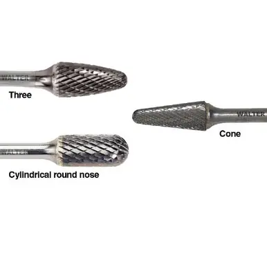 WALTER 01V034 - 1/2" x 1" Shape Round Tree Double Cut Carbide Burr 1/4" Shank