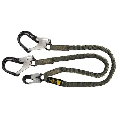 Safewaze 023-2118 - Arc Flash 6‘ Stretch Internal Energy Absorbing Lanyard Aramid, Dual Leg, Alu