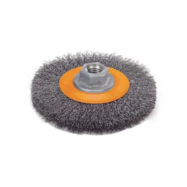 WALTER 13J614 - 6" x 5/8" Crimped Stainless Steel Wire Wheel Brush 0.0118", 5/8"-11 Arbor, Spin-On