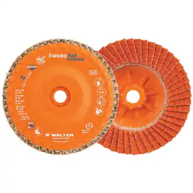 WALTER 06F508 - 5" x 5/8"-11 ENDURO-FLEX Stainless Flap Disc 80 Grit, Type 27S, Spin-On (10pk)