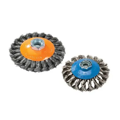 WALTER 13H614 - 6" x 1/2" Knot-Twisted Stainless Steel Saucer-Cup Brush 0.020", 5/8"-11 Arbor,