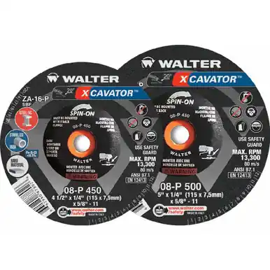 WALTER 08P450 - 4-1/2" x 1/4" XCAVATOR Grinding Wheel Type 27S, Spin-On (20pk)