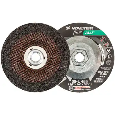 WALTER 08L455 - 4-1/2" x 1/4" ALU Grinding Wheel Type 27S, Spin-On (10pk)