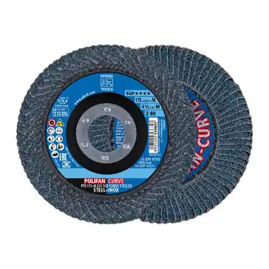 PFERD 67698032 - Flap Disc, 4-1/2"x 7/8, Z SGP CURVE STEELOX, 40 Grit, Medium Radius, Zirconia