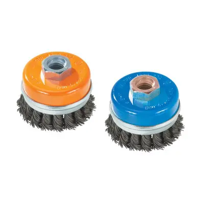WALTER 13G314 - 3" x 1/2" Knot-Twisted Stainless Steel Wire Cup Brush 0.020", 5/8"-11 Arbor, Spin-On